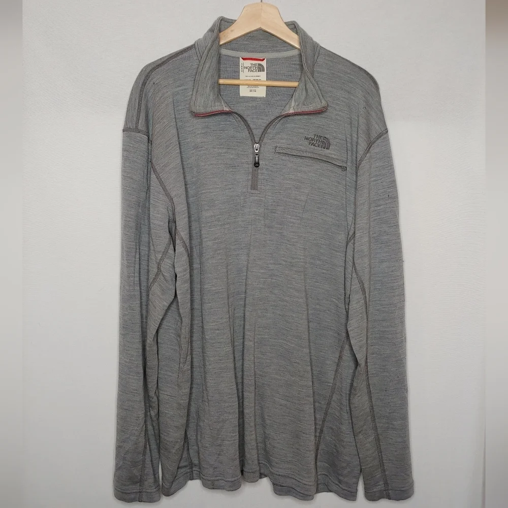 The North Face 1/4 Zip Merino Wool Pullover Gray Long Sleeve XXL Flaws‎